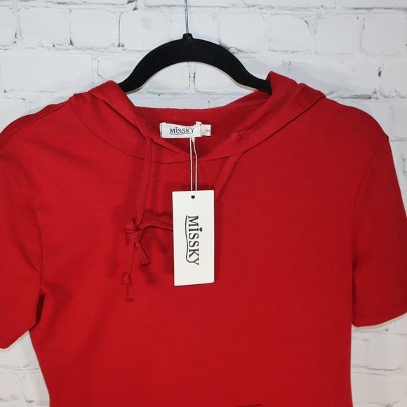 MissKy Red Short Sleeve Hoodie Dress Women's Size S-NWT - Picture 3 of 7